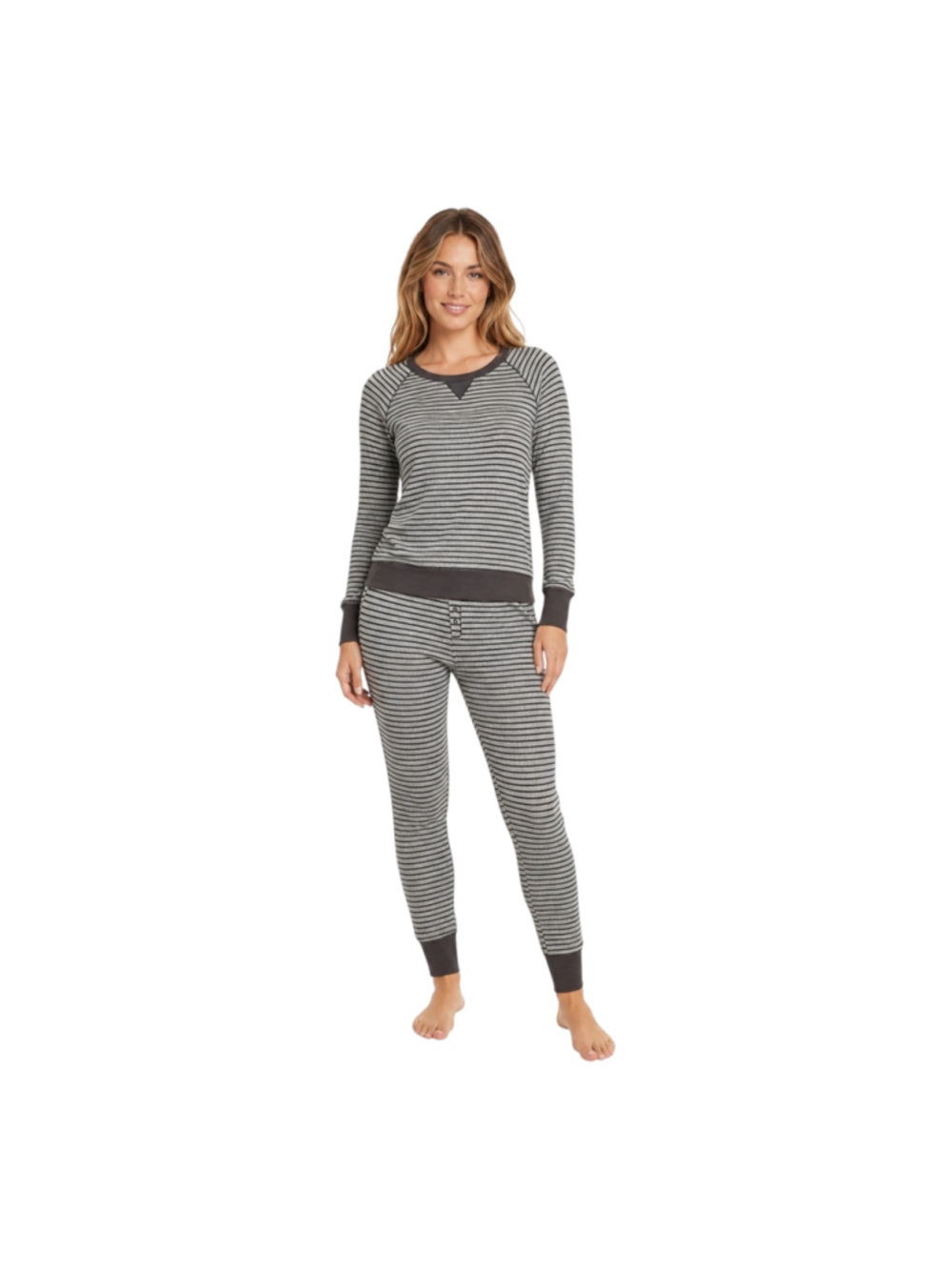 Victoria's Secret Metallic Stripe Thermal Pajama Set Gray Black Size M
